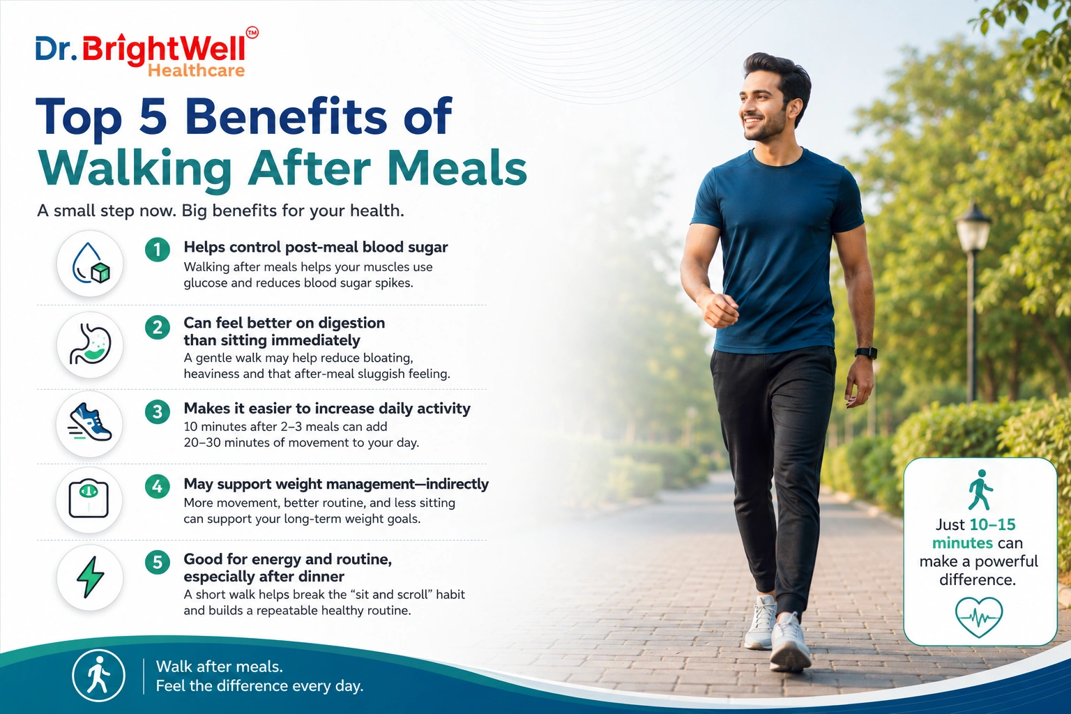 Top 5 benifits of walking after meals